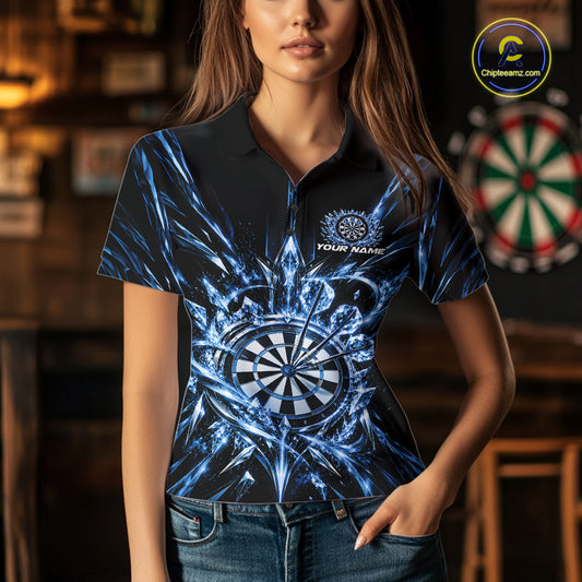 Custom Blue Crystal Ice Dart Team Women Polo Shirt, Dart Jersey Dart League Shirt IPHW12452