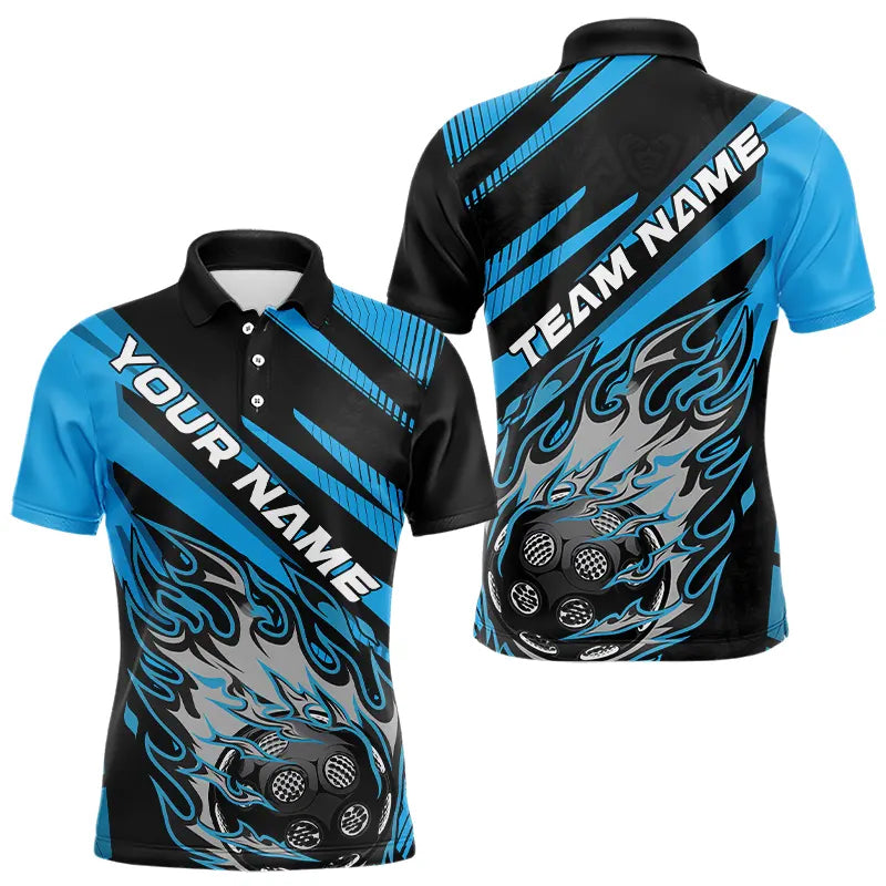 Black And Blue Custom Flame Pickleball Polo Shirts For Men, Pickleball Jerseys IPHW8102