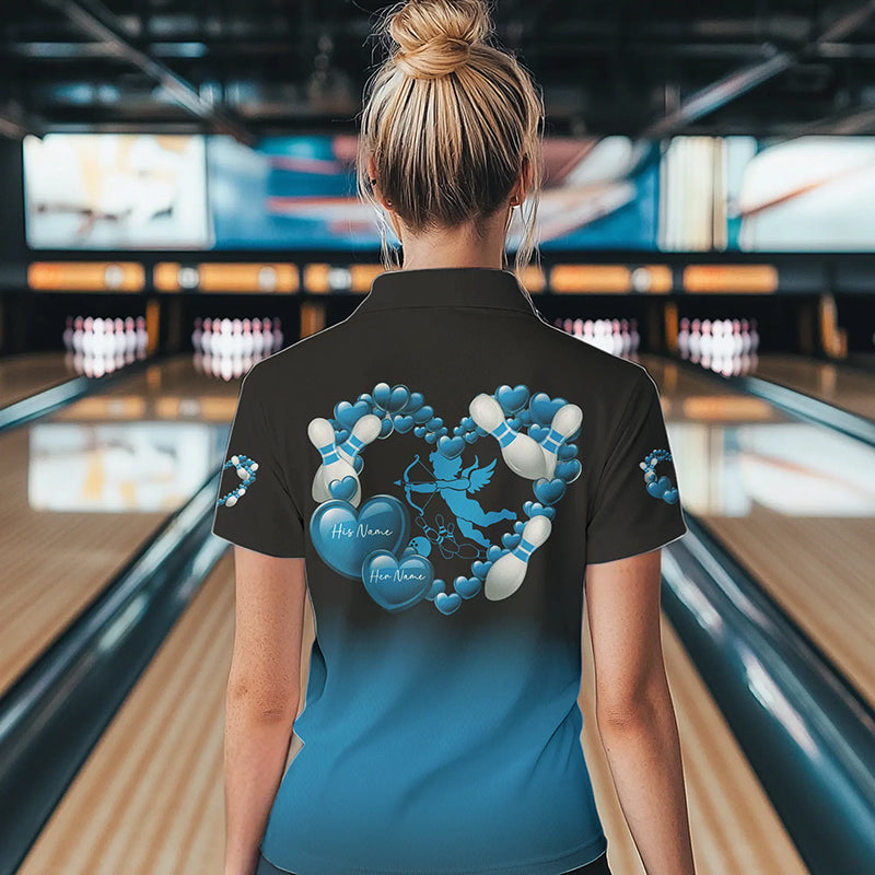 Black And Blue Custom Valentines Day Bowling Womens Quarter-Zip Shirt, Bowling Couple Shirt IPHW8335