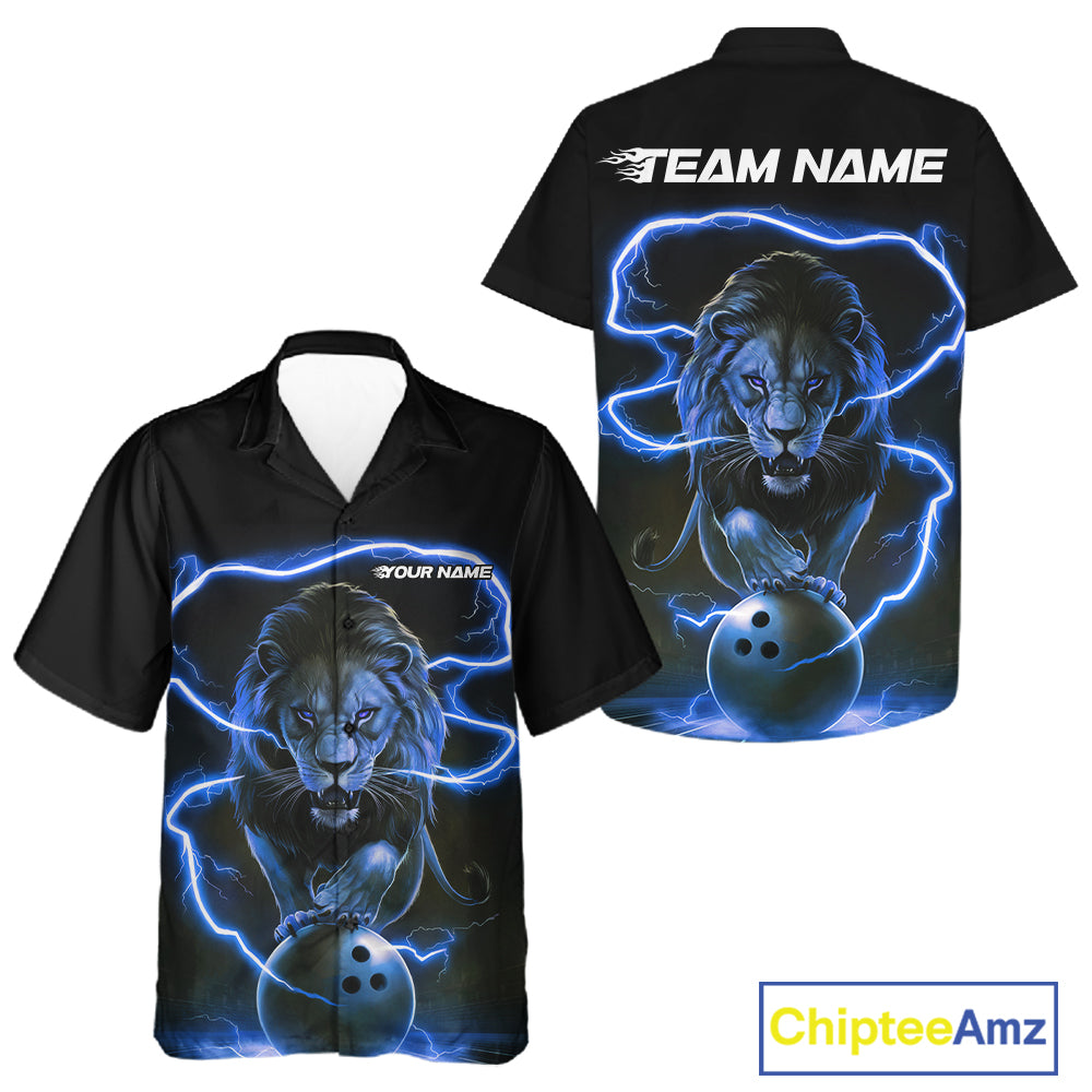 Custom Blue Lion Bowling Button Up Shirts For Men And Women, Bowling Shirts Bowling Uniform IPHW6785