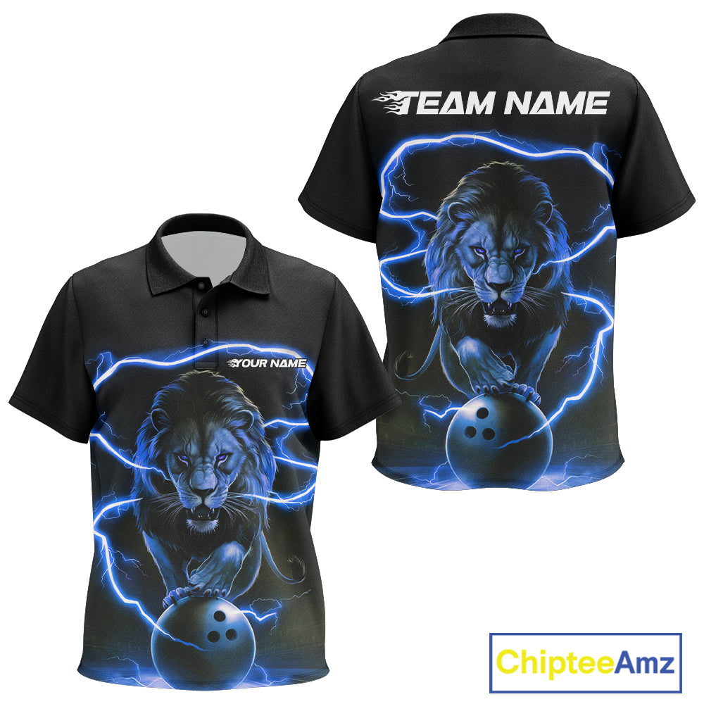 Custom Blue Lion Bowling Polo Shirts For Kid, Bowling Shirts Bowling Uniform IPHW6785
