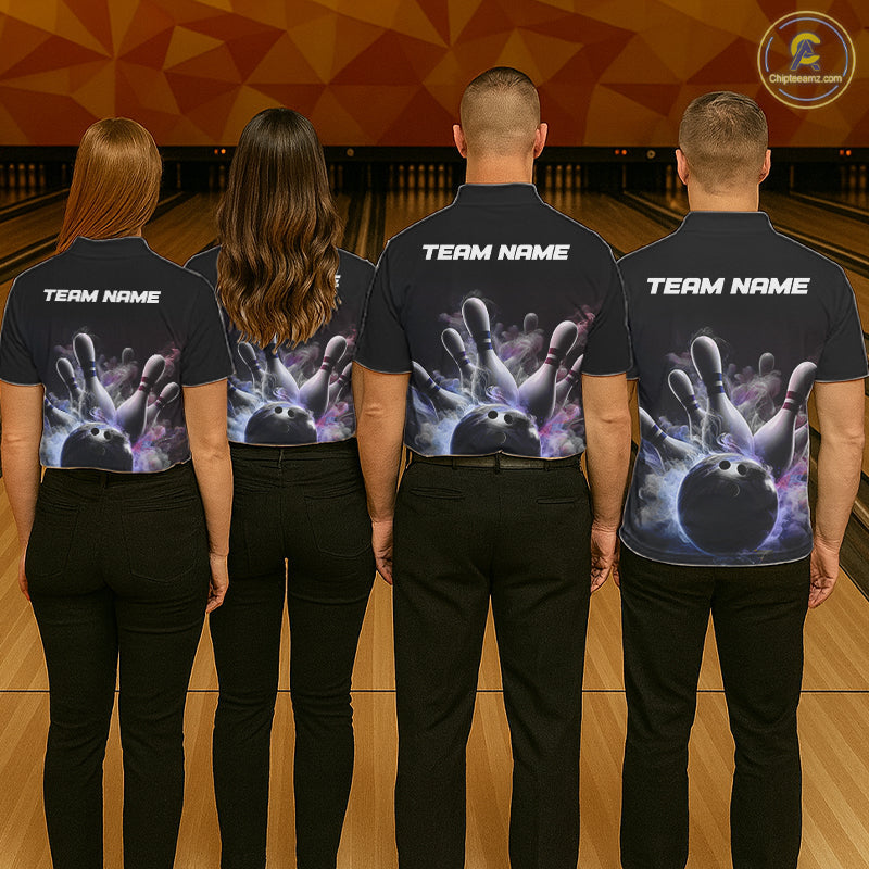 Custom Men Bowling Polo Shirts Smoke Bowling Team Jerseys Strike Bowling Shirts IPHW5402