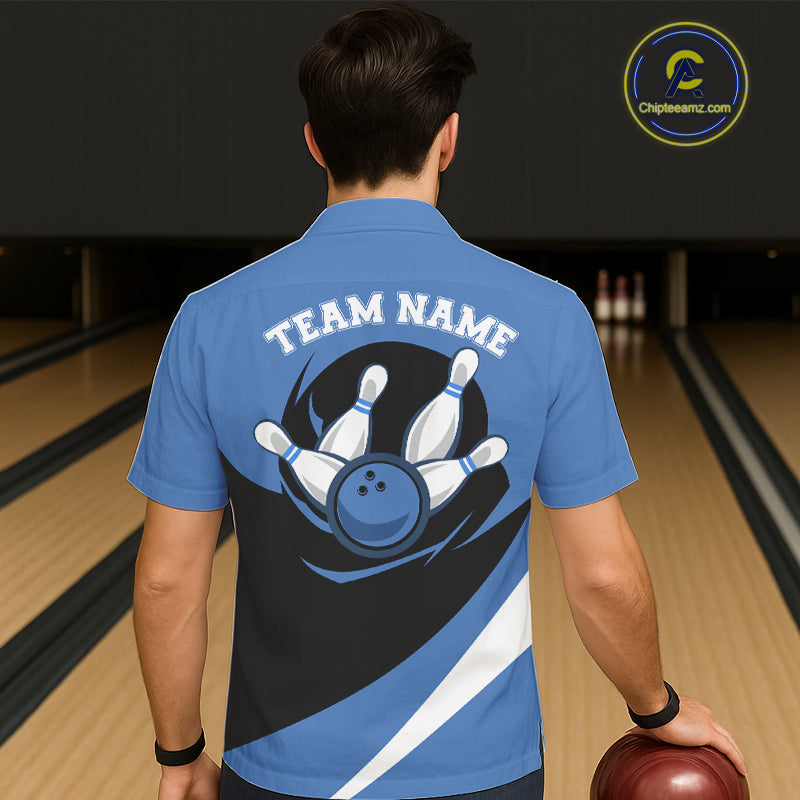 Custom Bowling Uniforms Blue Bowling Shirts For Men And Women, Classic Retro Bowling Team Shirt IPHW7396