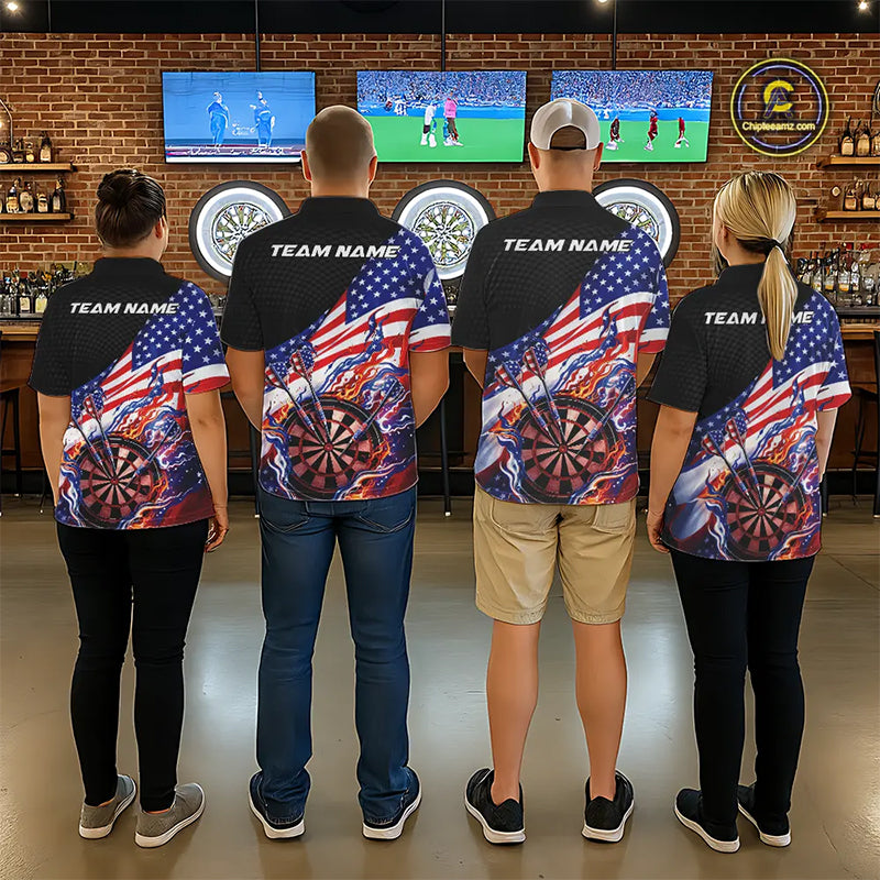 Custom Patriotic Dart Multi Styles Shirts For Men, Women And Kids, US Flag Flame Dartboard Dart Team Jerseys IPHW10407