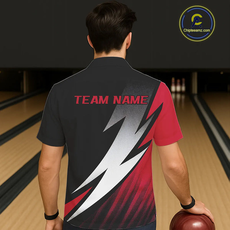 Black And Red Custom Bowling Jerseys, Bowling Hawaiian Team Shirts For Men Tournament Outfits IPHW7706