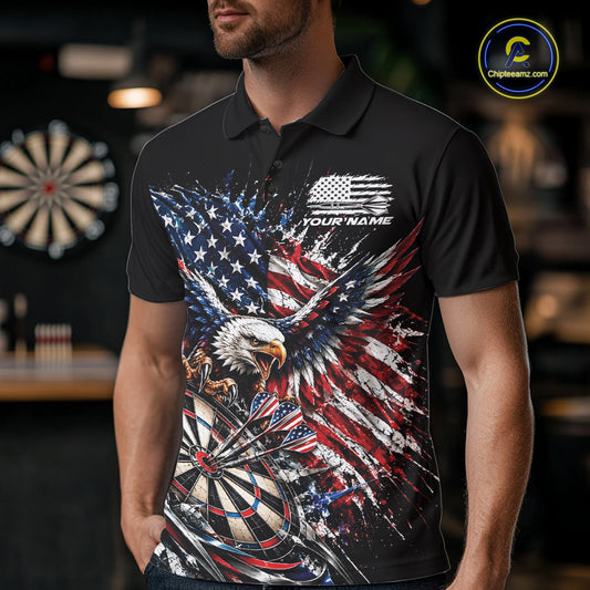 Custom Patriotic American Flag Eagle Dart Men Polo Shirt, US Dart Team Shirt IPHW12531