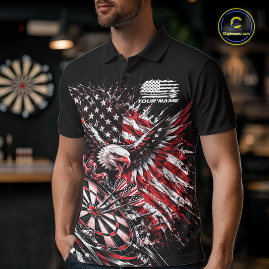 Custom Patriotic Red American Flag Eagle Dart Men Polo Shirt, US Dart Team Shirt IPHW12534