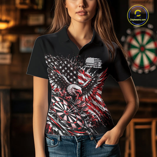 Custom Patriotic Red American Flag Eagle Dart Women Polo Shirt, US Dart Team Shirt IPHW12534
