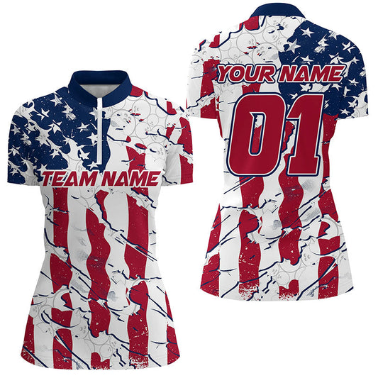 Custom American Flag Patriotic Bowling Shirt For Women With Custom Name, Team Name, Number IPHW7101