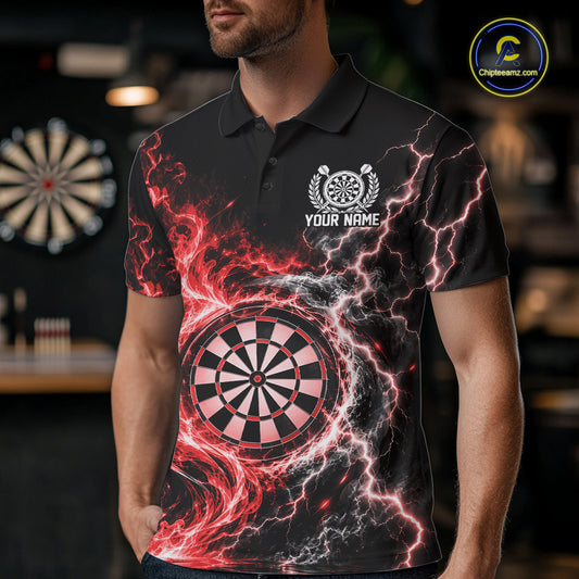 Red Flame And Lightning Dart Men Polo Dart Team Jersey With Custom Name IPHW12552
