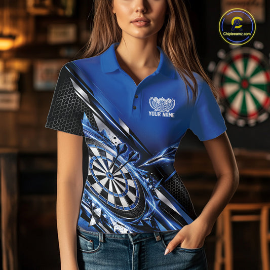 Custom Blue Dart Team Jersey, Dart League Outfit Polo Shirt For Women IPHW12557