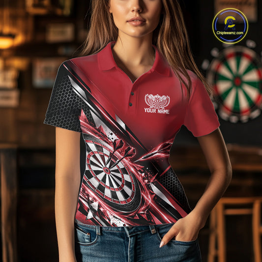 Custom Red Dart Team Jersey, Dart League Outfit Polo Shirt For Women IPHW12558