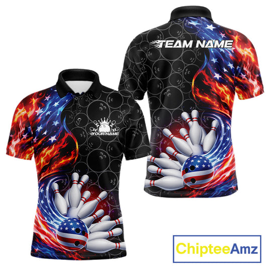 Custom Flaming US Flag Patriotic Bowling Team Multi Styles Shirt, Freedom Bowling League Shirt Bowlingg Jersey IPHW10425