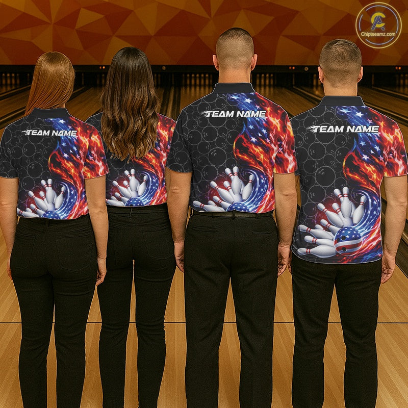 Custom Flaming US Flag Patriotic Bowling Team Multi Styles Shirt, Freedom Bowling League Shirt Bowlingg Jersey IPHW10425
