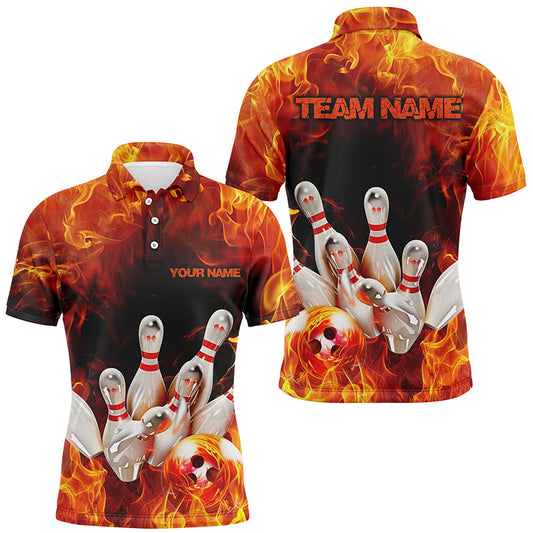 Custom Fire Strike Bowling Shirts For Men, Flame Bowling League Shirts Bowling Team IPHW7118
