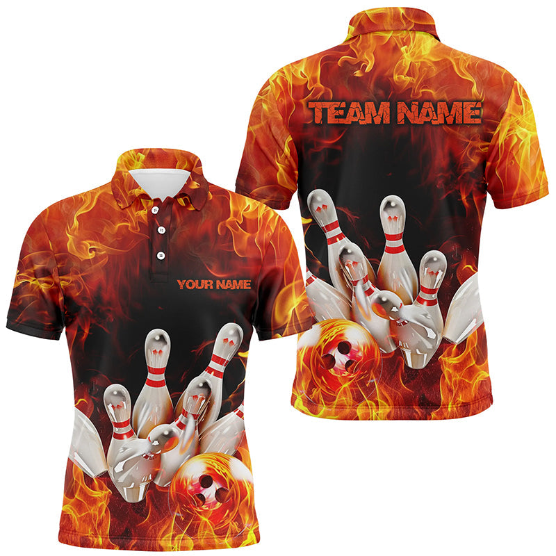 Custom Fire Strike Bowling Shirts For Men, Flame Bowling League Shirts Bowling Team IPHW7118