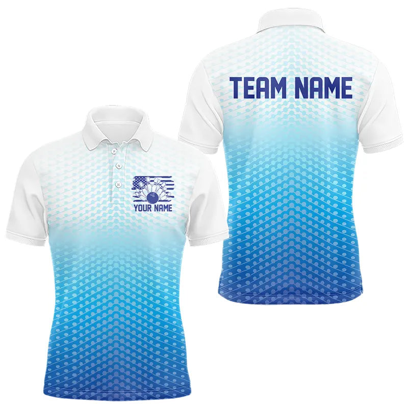 Custom Blue US Bowling Polo Shirts For Men, Bowling Team Shirts, Bowling Jeyseys With Name IPHW8142