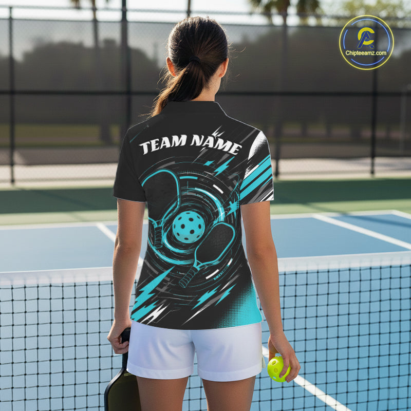 Custom Back And Turquoise Blue Pickleball Team Women Polo Shirt, Pickleballer Jersey IPHW11900