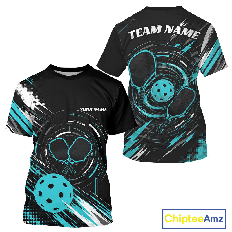 Custom Back And Turquoise Blue Pickleball Team Men T-Shirts, Pickleballer Jersey IPHW11900