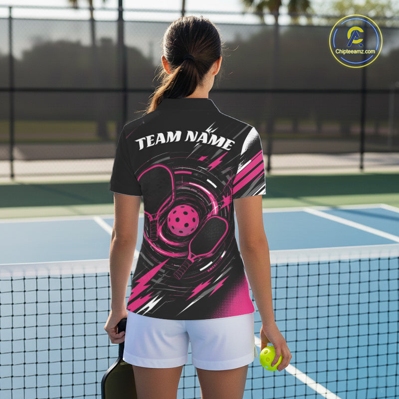 Custom Back And Pink Pickleball Team Women Polo Shirt, Pickleballer Jersey IPHW11902