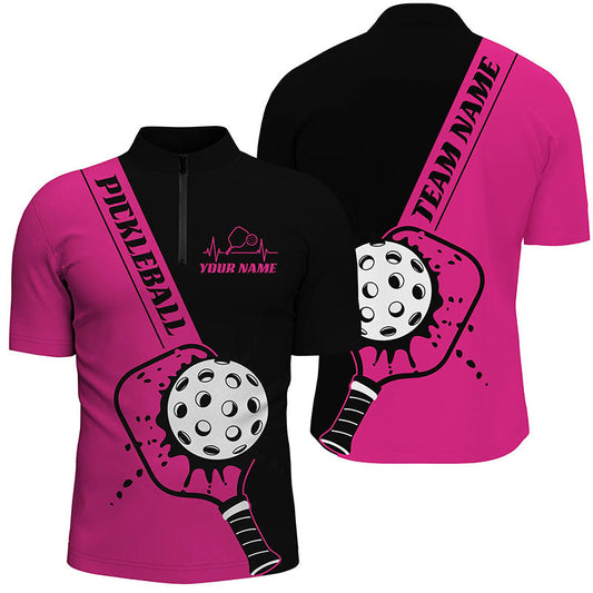 Black And Pink Custom Pickleball Team Shirts For Men, Pickleball Jersey Men'S Pickleball Outfit IPHW7459