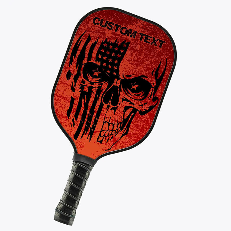American Flag Skull Custom Us Pickleball Paddle, Patriotic Pickleball Paddle Halloween Pickleball Gifts IPHW7473