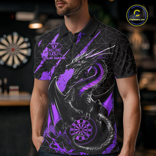 Custom Black And Purple Dragon Dart Men Polo Shirts, Team Dart Jerseys IPHW10754