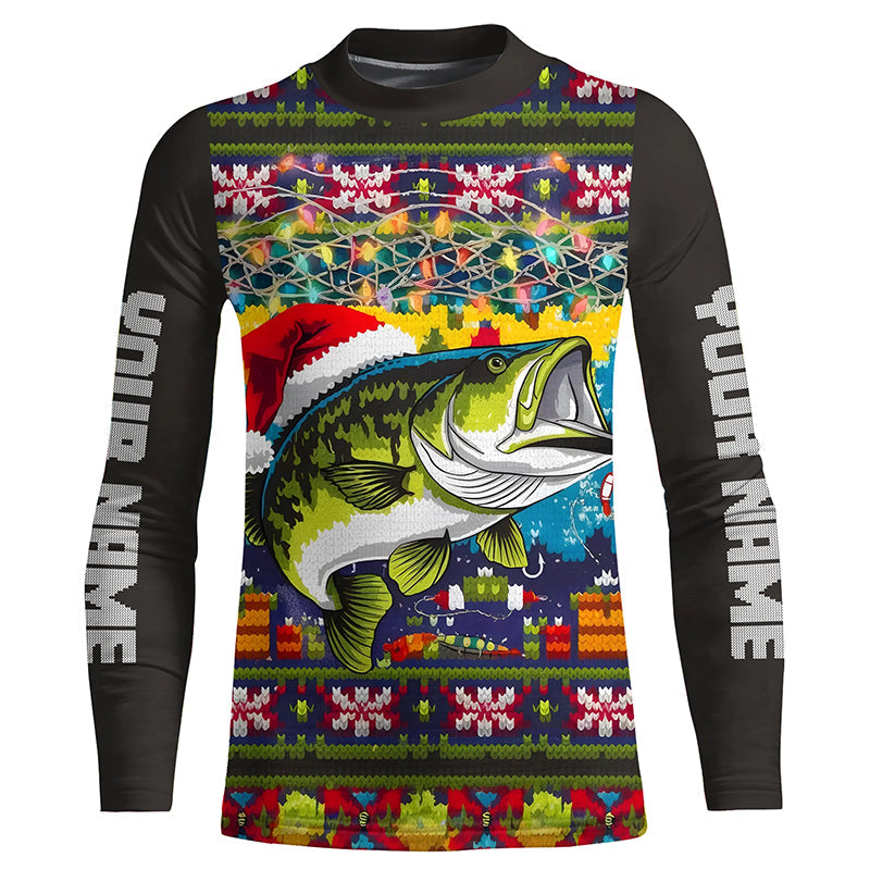 Custom Christmas Ugly Sweater Pattern Largemouth Bass Fishing Shirts ChipteeAmz