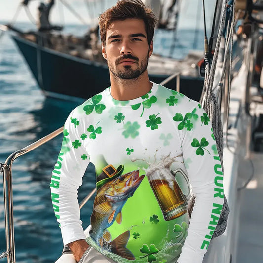 Custom St Patrick's Day Shamprock Walleye Long Sleeve Tournament Fishing Shirts IPHW8389