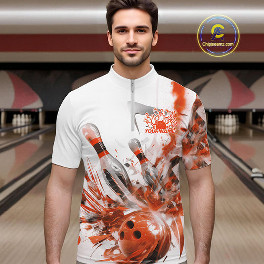 Custom Black And Orange Men Bowling Team Shirts, Bowling League Shirt Bowlers Outfit IPHW10785