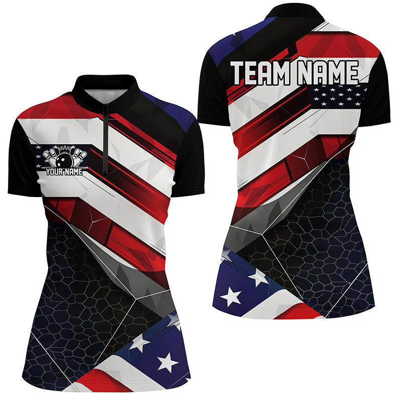 Personalized American Flag Bowling Polo Shirts For Women And WoWomen, IPHW6961