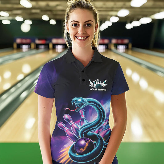 Custom Blue And Purple Galaxy Snake Bowling Polo Shirts For Women, League Team Uniform IPHW8646
