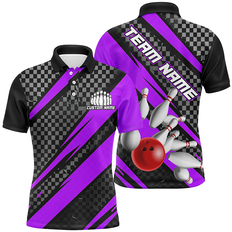 Splatter Pins Custom Bowling Team Shirts For Men And Women, Bowling Tournament Shirt | Purple IPHW6473