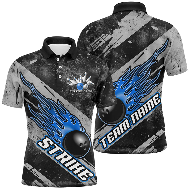 Black And Blue Flame Bowling Ball Custom Team Shirts For Men And Women, Tournament Team Jerseys IPHW6479