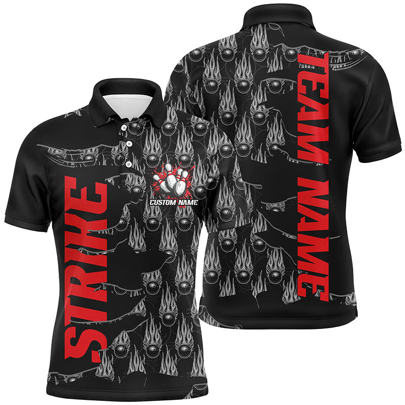 Customize Name Strike Bowling Shirts For Men And Women, Flame Bowling Balls Bowler Outfits | Red IPHW6501