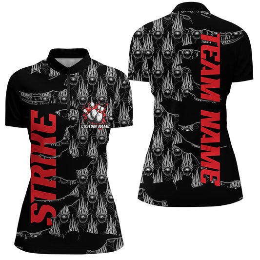 Customize Name Strike Bowling Shirts For Women, Flame Bowling Balls Bowler Outfits | Red IPHW6501