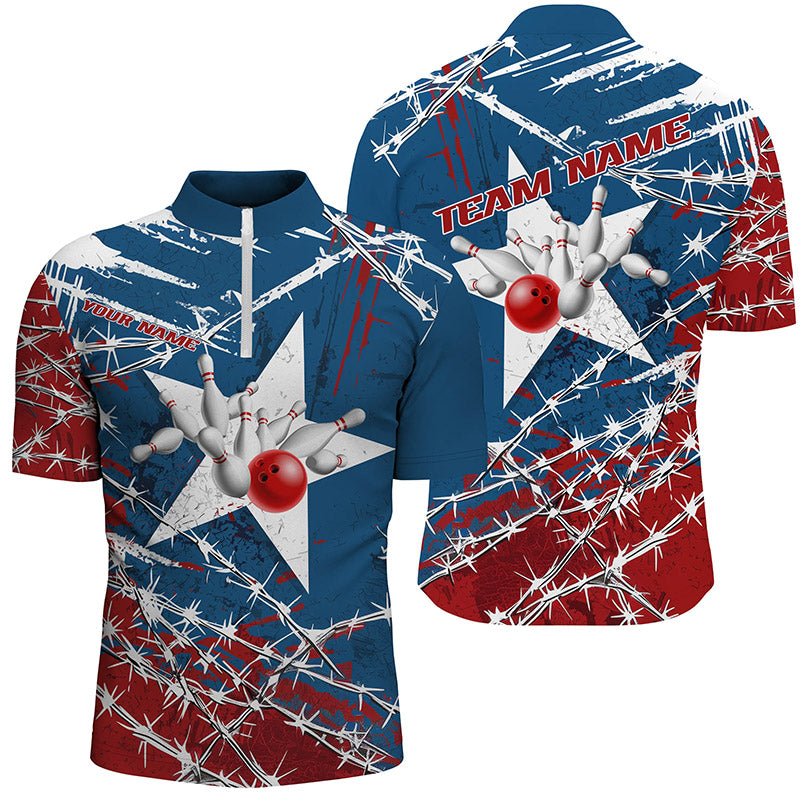 Custom Texas Bowling Shirts For Men, Barbed Wire Texas Star Bowling Team Shirt Bowler Outfit IPHW7549