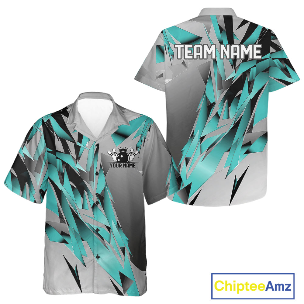 Turquoise Blue Custom Bowling Jersey, Matching Bowling Team Men And Women Button Up Shirt Bowler Gift IPHW12251