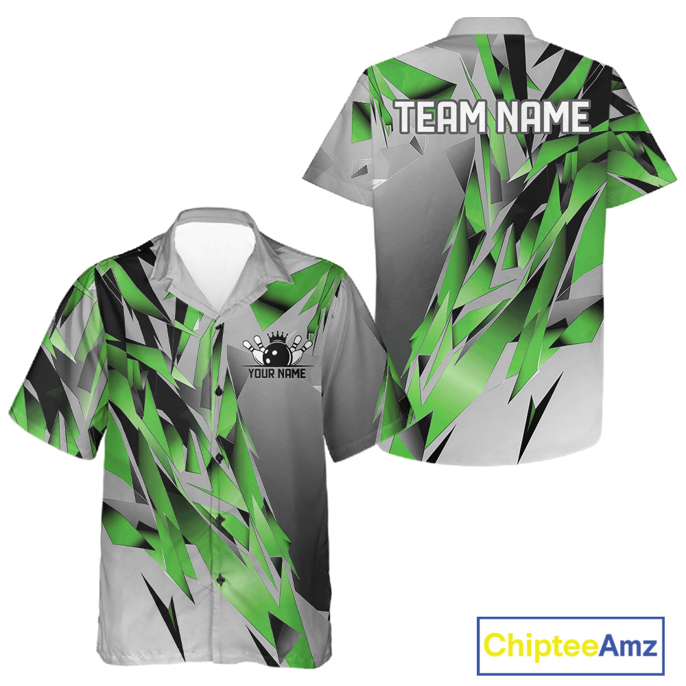 Green And Gray Custom Bowling Jersey, Matching Bowling Team Men And Women Button Up Shirt Bowler Gift IPHW12256