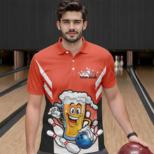 Load image into Gallery viewer, Custom Funny Beer Bowling Polo Shirts For Men, Orange Bowling Team Bowling League Shirt IPHW8931