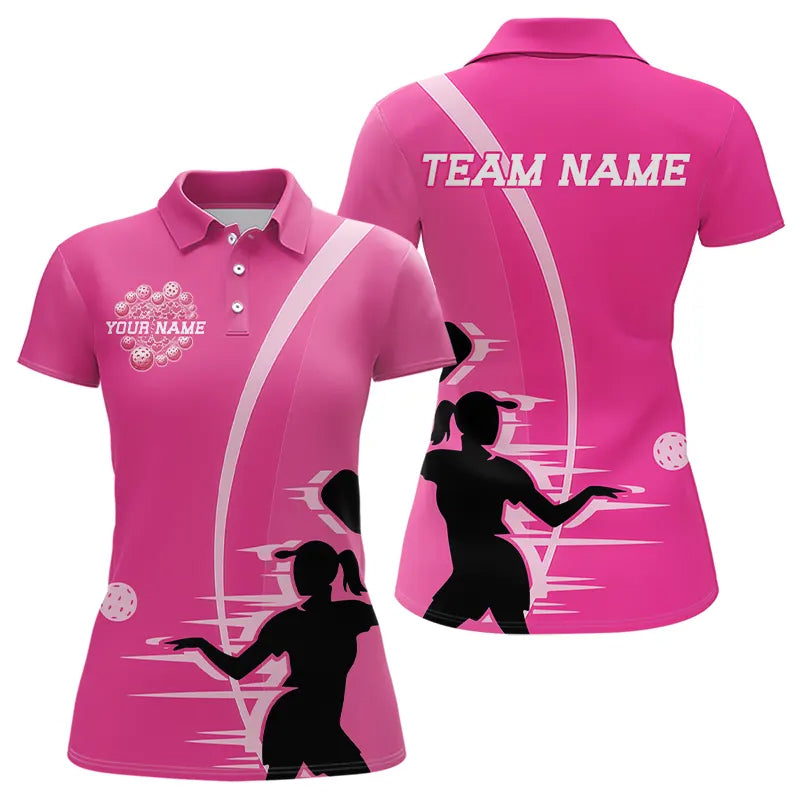 Custom Pink Pickleball Polo Shirts For Women, Pickleball Balls Heart Team Shirts IPHW8220