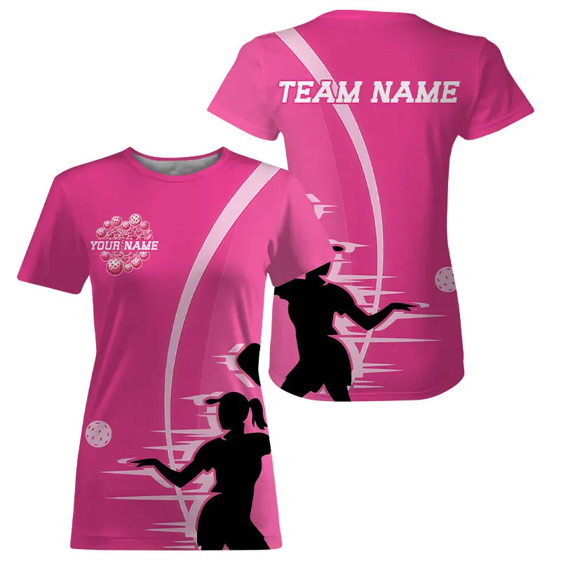 Custom Pink Pickleball T-Shirts For Women, Pickleball Balls Heart Team IPHW8220