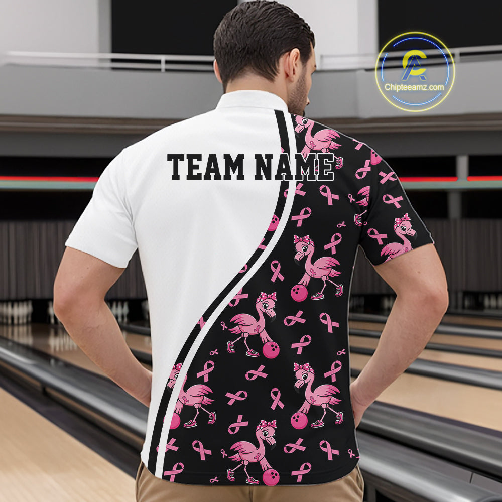 Custom Pink Ribbon Breast Cancer Awareness Bowling Men Quarter Zip Shirt IPHW11943