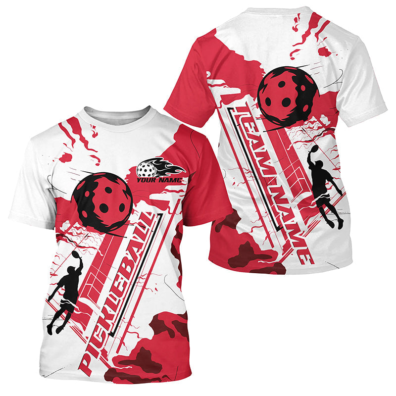 White And Red Custom Pickleball T-Shirts For Men, Pickleball Team Shirt Pickleball Tournament Outfit IPHW7563