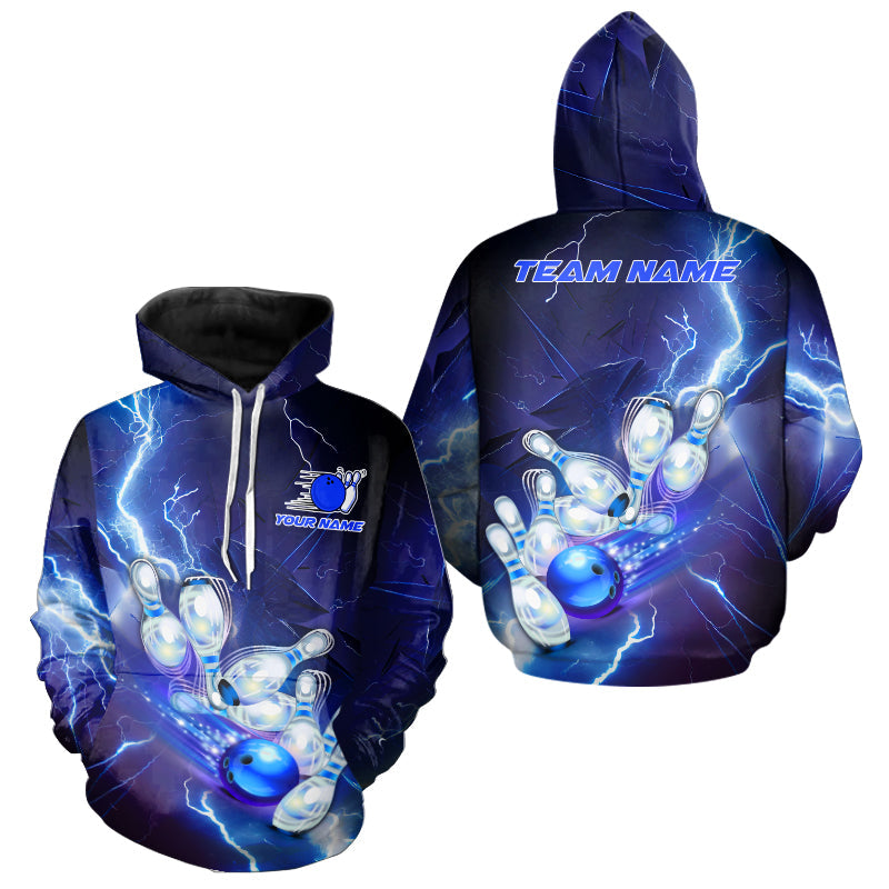Blue Lightning Thunder Custom Bowling Team Jersey,Team Bowling Hoodie Shirts For Men And Women IPHW5152