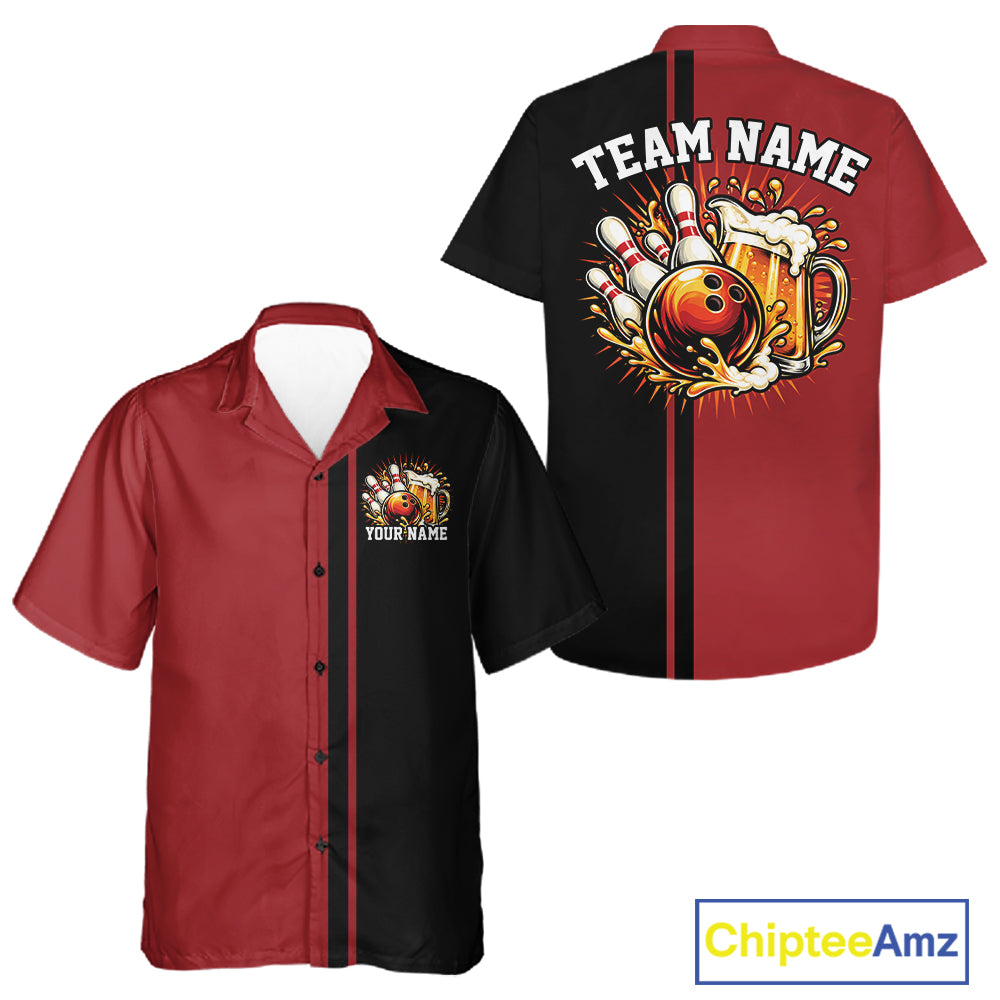 Black And Red Custom Classic Retro Bowling Beer Men And Women Button Up, Bowling Tournament Shirt IPHW12790