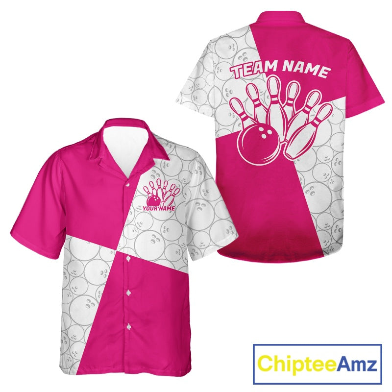 Custom White And Pink Retro Style Bowling Team Shirts For Men And Women, Bowling Jerseys IPHW10603