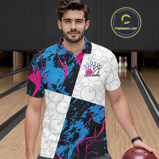 Custom Blue And Pink Camo Bowling Team Shirts For Men And Women, Camouflage Bowler Outfit IPHW10606