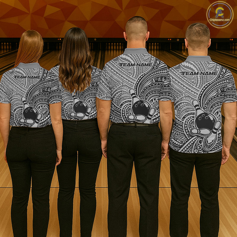 Custom Black And Gray Traditional Samoan Tribal Polynesian Pattern Bowling Men Shirt IPHW10324