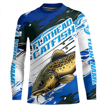 Load image into Gallery viewer, Custom Flathead Catfish Fishing Jerseys, Catfish Long Sleeve Tournament Fishing Shirts | Blue Camo IPHW6226
